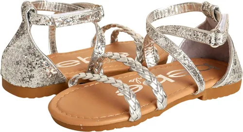 Vista 4 de bebe Sandalias para niñas pequeñas Sandalias de gladiador de cuero sintético trenzado con purpurina (5T-10T)