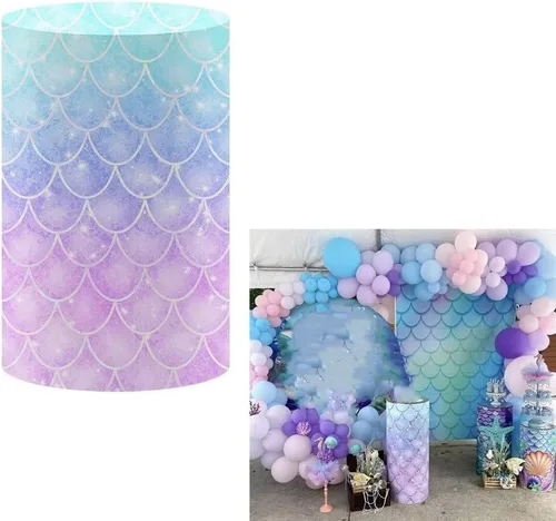 Vista 5 de Fundas cilíndricas con purpurina azul marino para fiestas, cubierta de pedestal, sirena subacuática, regalos de fiesta de cumpleaños, baby shower