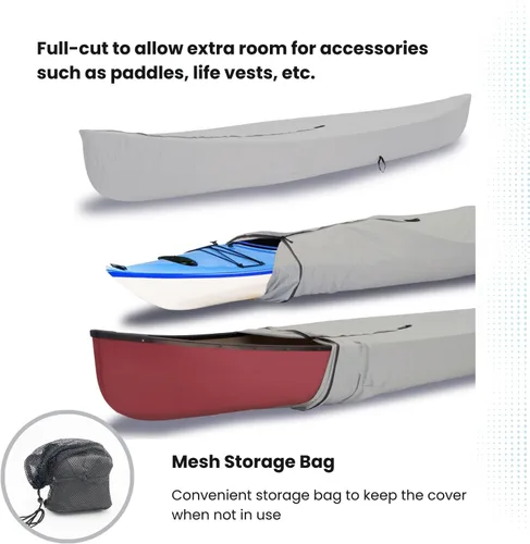 Vista 6 de EliteShield Cubierta para Canoa y Kayak; Resistente al Agua y a los Rayos UV 600D Poliéster Grado Marino Cubierta Completa para Almacenamiento