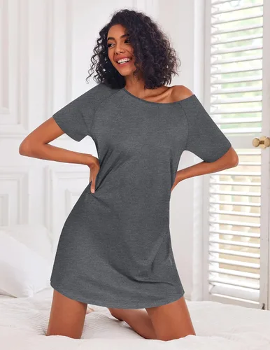 Vista 2 de Ekouaer Camisones de algodón para mujer, paquete de 3 camisones de dormir de manga corta, camisón suave para dormir