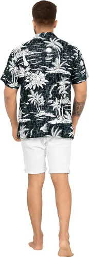 Vista 4 de LA LEELA Camisas hawaianas de manga corta con botones para hombre, camisas de fiesta tropical divertidas para hombre