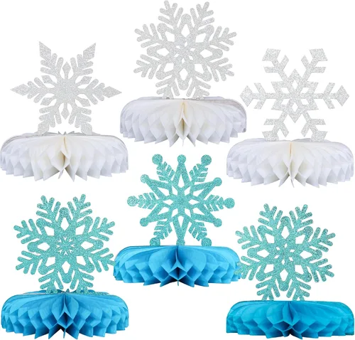 Vista 11 de Gyufise Paquete de 6 centros de mesa con forma de panal de abeja de copo de nieve, decoración de mesa de congelado, centros de mesa para decoración