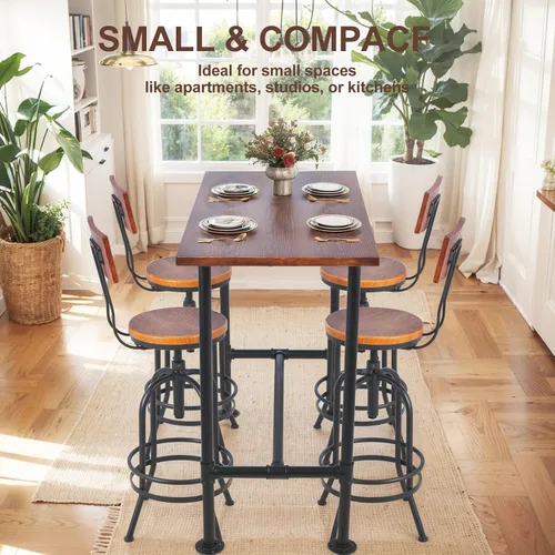 Vista 5 de Mesa de barra industrial de 41.3 pulgadas de altura, diseño de tubería vintage, mesa de bistró, mesa rústica de cocina, comedor, desayuno, Marrón
