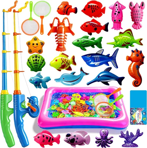 Vista 10 de CozyBomB™ Juego de juguetes de pesca magnéticos para niños, mesa de agua, bañera para niños, piscina, fiesta, caña de caña, pesca flotante
