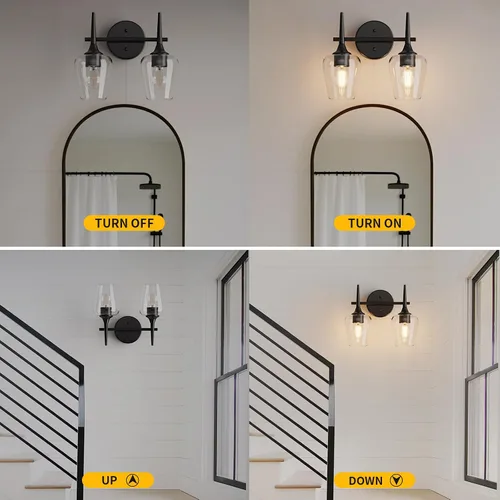 Vista 7 de Luz de Tocador Negra de 2 Luces Estilo Granja Moderno Lámpara de Baño con Pantallas en Forma de Copa de Vino para Espejo de 16 Pulgadas, Aplique