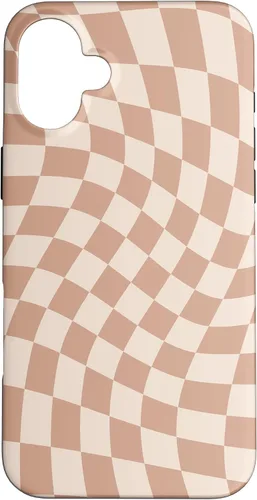 Vista 22 de iPhone 16 Beige Cream Twisted Checkered Swirl 60s 70s Aesthetic Brown Case