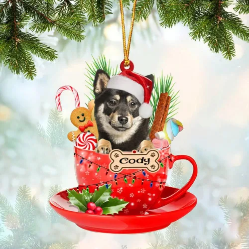 Vista 5 de NAZENTI Adorno personalizado de Alaskan Malamute en taza roja, adorno de Navidad personalizado para perros amantes de las mascotas, colgante