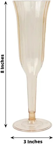 Vista 3 de Efavormart - Juego de 24 copas de champán de plástico de 6 onzas, diseño acampanado ámbar dorado transparente, vasos desechables con base desmontable