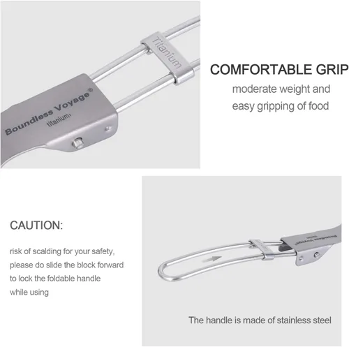 Vista 6 de iBasingo Cuchillo de tenedor de titanio con mango plegable, utensilios de vajilla ultraligeros para camping, picnic al aire libre, senderismo