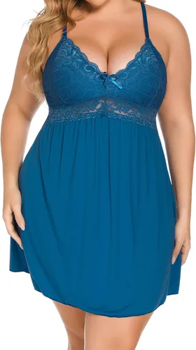 Vista 5 de Ababoon Lencería de talla grande para mujer, camisón de encaje modal con cuello en V, ropa de dormir, talla 16-24 Plus