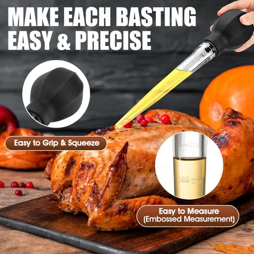 Vista 4 de SCHVUBENR Baster de Pavo Grande con Cepillo de Limpieza - Herramienta de Baster Premium para Cocinar - Fácil de Usar y Limpiar - Potente Baster