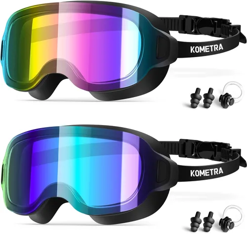 Vista 9 de Paquete de 2 gafas de natación para adultos, sin marco, de visión amplia, antiniebla, protección UV, para adultos, mujeres, hombres y jóvenes