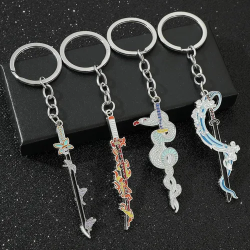 Vista 8 de Anime Slayer - Juego de pines de llavero Figuras de dibujos animados 9 Hashiras Mini Katana Sword Llaveros Esmalte Pin Joyería Hombres Mujeres