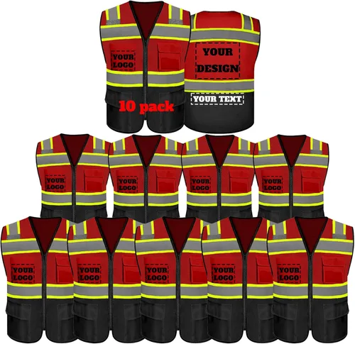 Vista 28 de Chaleco de seguridad reflectante de alta visibilidad con 5 bolsillos y cremallera clase 2 para adultos, unisex, ropa de trabajo de seguridad