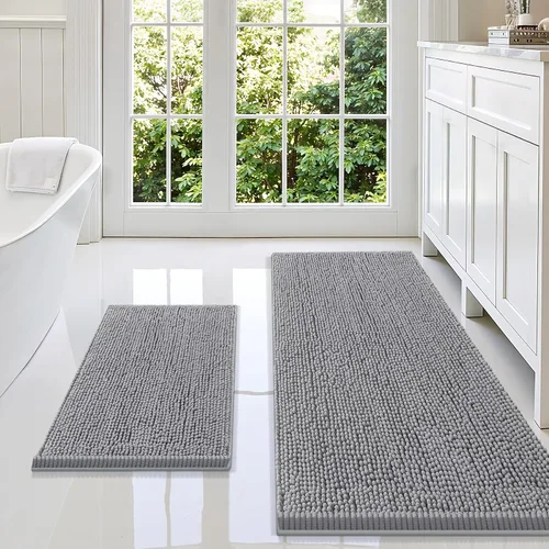 Vista 146 de Juego de alfombras de baño Smiry de 2 piezas, suave alfombra absorbente de chenilla y juego de alfombra en forma de U para inodoro, alfombra de baño