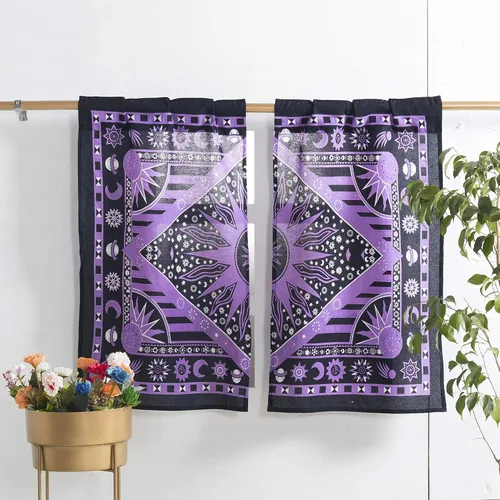 Vista 6 de Popular Handicrafts – Cortinas de ventana con diseño de mandala hippie indio, estilo bohemio, sol ardiente, luna gitana, hermosas cortinas