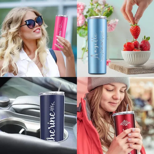 Vista 6 de Vaso personalizado con nombres, tapas y pajitas, taza personalizada de 20 onzas, regalos para el Día de la Madre para mamá, mujeres, hombres