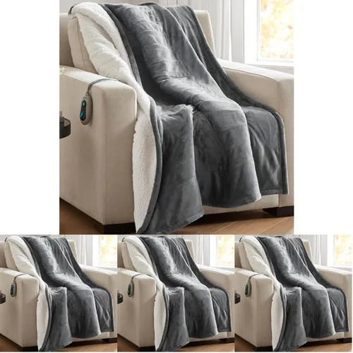 Vista 36 de Beautyrest Manta térmica reversible - Manta térmica Sherpa de felpa, color beige