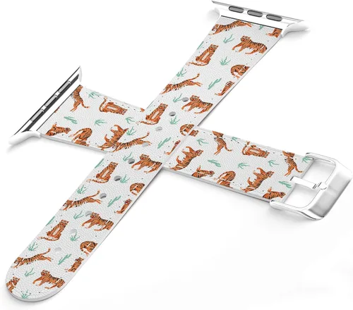 Vista 3 de Correa de muñeca compatible con Apple Watch Series 7/6/5/4/3/2/1/SE y funda de teléfono a juego de piel sintética con correa felina
