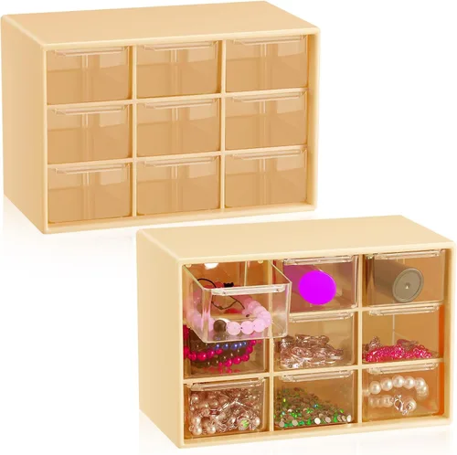 Vista 8 de Wenqik 2 Piezas Mini Cajones de Almacenamiento Organizador de Caja de Herramientas para Maestros con 9 Cajones Transparentes Pequeño Organizador