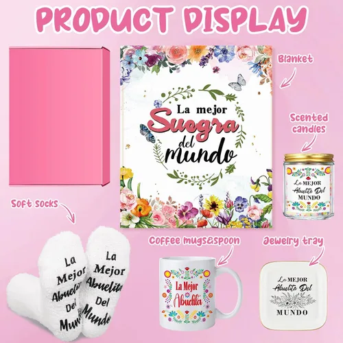 Vista 3 de Reallnaive 6 piezas de regalos de Abuela, regalos para La Mejor Abuelita Del Mundo, regalos españoles para abuela, cumpleaños, incluyendo manta