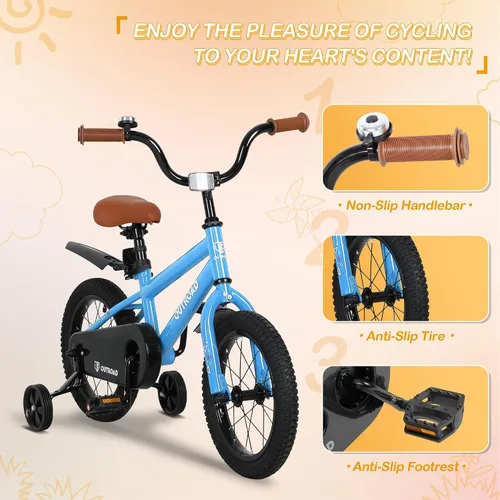 Vista 4 de Outroad - Bicicleta infantil para niños y niñas de 3 a 9 años, bicicleta para niños de 14, 16 y 18 pulgadas, con ruedas de entrenamiento, bicicletas