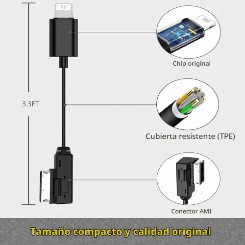 Vista 4 de Cable auxiliar AMI MMI compatible con Audi A3/A4/A5/A6/A7/A8/S4/S6/S8/Q5/Q7/R8/TT 2011-2016 con sistema MMI 3G