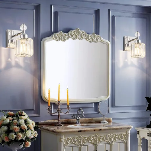 Vista 2 de PRESDE Aplique de pared de cristal único, lámpara de tocador cromada moderna, lámpara de pared de 1 luz para baño, dormitorio, pasillo