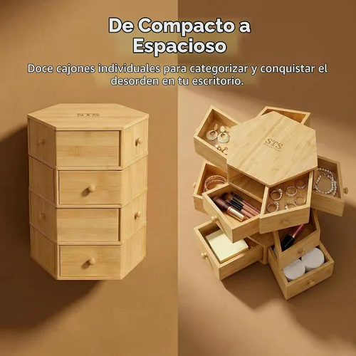 Vista 8 de Organizador de escritorio con cajones, giro de 360° para organizador de escritorio (9 cajones)