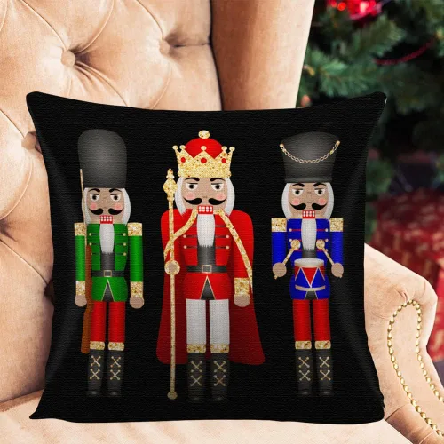 Vista 6 de Funda de almohada de cascanueces de dibujos animados de Navidad, decoración del hogar, funda de cojín cuadrada para sofá cama, funda de almohada