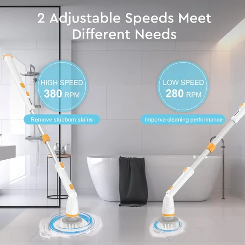 Vista 3 de Limpiador eléctrico giratorio KIKOLIN de alta velocidad de 380 RPM, cepillo de limpieza inalámbrico de 2 velocidades para baño, bañera, ducha, suelo