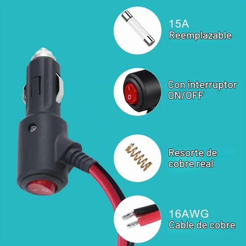 Vista 6 de SPARKING - Enchufe macho de repuesto para encendedor de cigarrillos de 12 V con interruptor de encendido y apagado - 1 pie, enchufe macho de 12 V