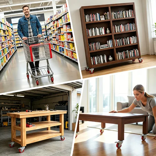 Vista 4 de Ruedas de 3 pulgadas que cargan 2000 libras con freno, juego de 4, incluye tornillos y llaves, ruedas giratorias de 360° para muebles, remolques
