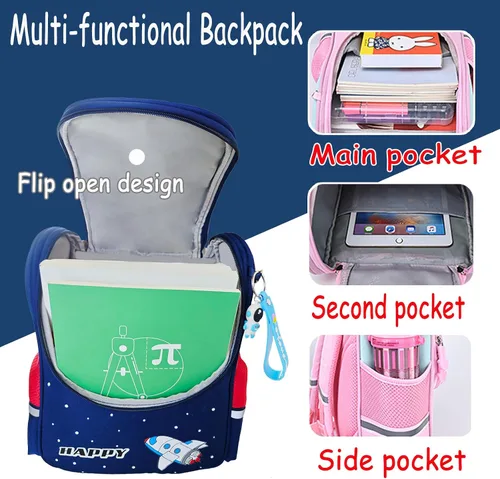 Vista 5 de IHZZ Mochila para niños para la escuela, mochila para niños con bolsa de almuerzo y estuche para lápices, mochila de astronauta para niños, mochila