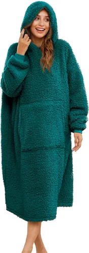 Vista 9 de Manta Sherpa con capucha de gran tamaño, sudadera con capucha y manga larga y bolsillo, color beige