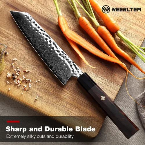 Vista 8 de Kiritsuke - Cuchillo de chef de 8 pulgadas, forjado a mano de 67 capas VG10 de acero de alto carbono, cuchillo de chef japonés de Damasco martillado