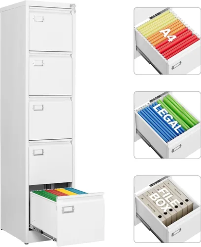 Vista 15 de SISESOL - Archivador de 4 cajones con cerradura y etiqueta, archivador vertical blanco, archivadores de cierre estrecho con cajones, almacenamiento