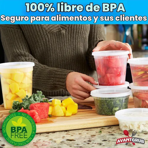Vista 4 de Recipientes de plástico de 8 onzas sin BPA de grado deli-Grade con tapas, 48 unidades a prueba de fugas, para microondas, para pedidos para llevar