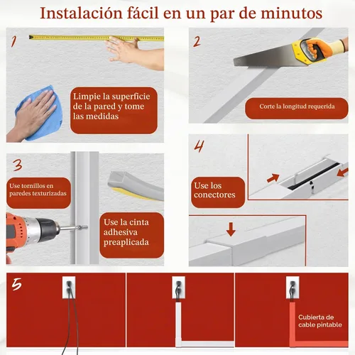 Vista 7 de Cubiertas de Cable Beige Ocultadores de Cables - Ocultador de Cables de 157 pulgadas para TV Montada en Pared, Cubierta de Cable de Pared Ocultador