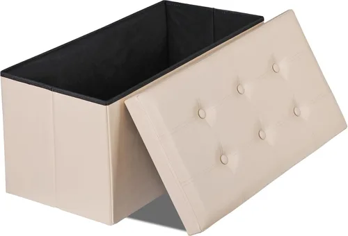 Vista 10 de LEMY - Banco de almacenamiento otomano plegable de 43 pulgadas, taburete reposapiés con divisor de madera y gran espacio de almacenamiento, banco