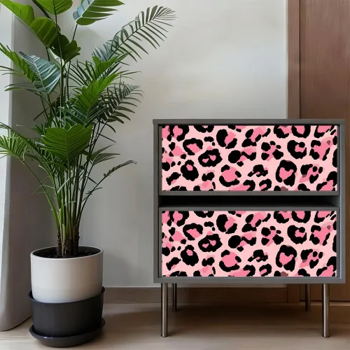 Vista 5 de 1 papel pintado de leopardo rosa de 39.37 x 15.75 pulgadas, autoadhesivo de PVC, mural con estampado de animales para dormitorio, sala de estar