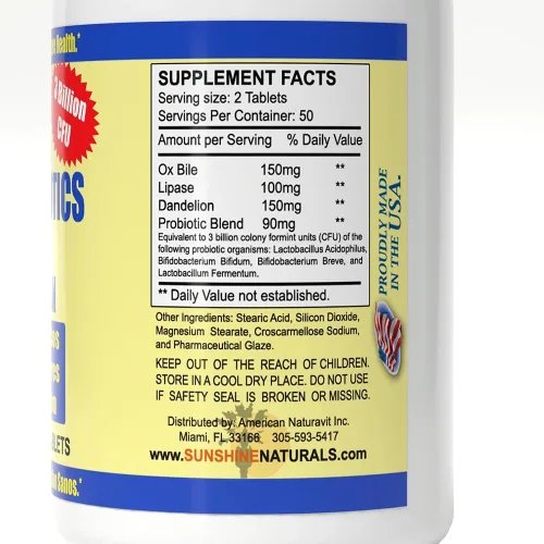 Vista 4 de Sunshine Naturals Suplemento Super Probióticos. Mejora la Digestión. 100 Cápsulas