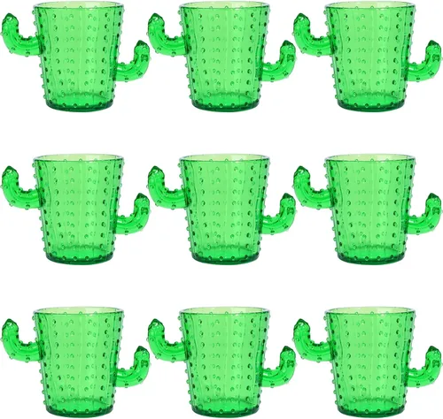 Vista 7 de ZZYFGH Vasos de chupito de cactus de plástico (juego de 12), 2 onzas, lindos vasos de tequila de cactus verdes para occidental, despedida