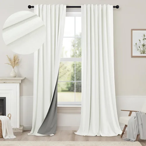 Vista 58 de Pitalk Cortinas cortas 100% opacas de lino para cafetería, 40 pulgadas de largo, 2 paneles, cortinas de puerta francesa para ventana, cortina