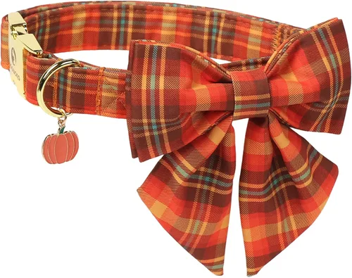 Vista 54 de DOGWONG Collar de otoño para perro con lazo, collar de moño para perro de Acción de Gracias, collar ajustable de algodón de otoño con hoja de arce