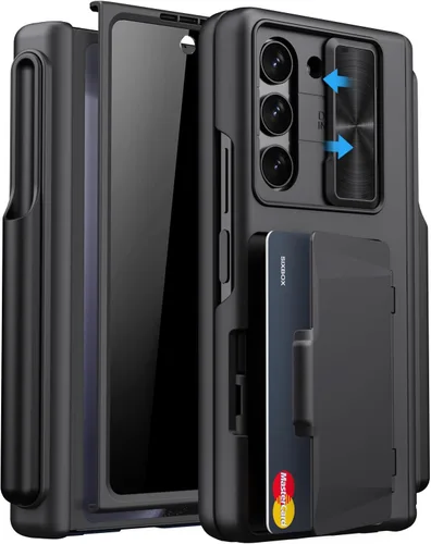 Vista 20 de Funda para Samsung Galaxy Z Fold 5 con tarjetero y cubierta para cámara deslizante, protector de pantalla integrado y protección de bisagra, funda
