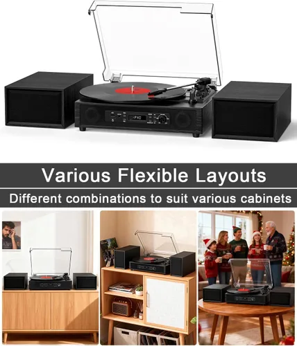 Vista 10 de Reproductor de discos de vinilo con 4+2 altavoces estéreo externos, negro