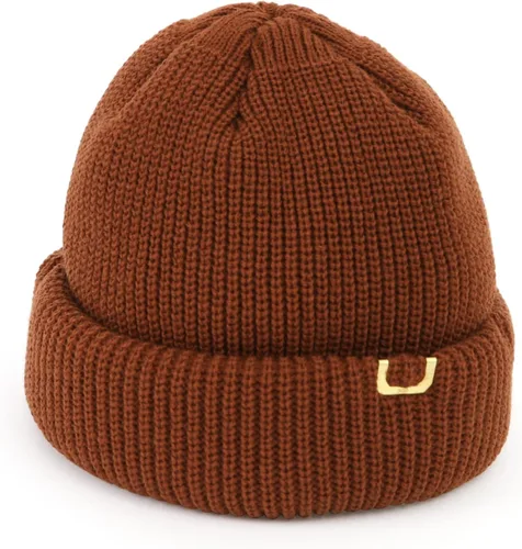 Vista 2 de UNDERCONTROL Gorro de punto unisex con etiqueta de latón dorado para otoño e invierno