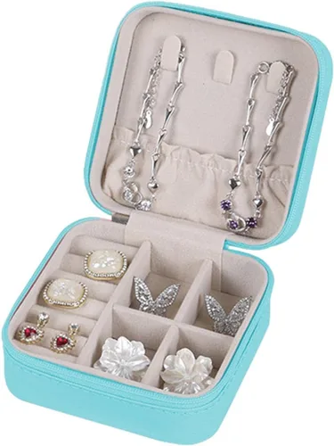 Vista 9 de Xuyuan Travel Jewelry Box - Small Jewelry Storage Box - PU Leather Jewelry Box Velvet Compartment Storage Portable Case For Girls