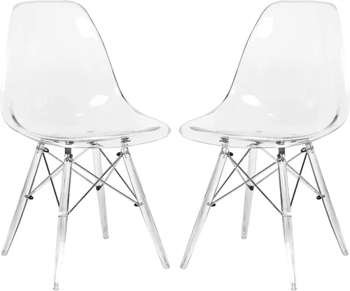 Vista 14 de LeisureMod Cresco - Silla de comedor moldeada moderna con base Eiffel cromada y patas de soporte acrílicas en forma de X, silla auxiliar ergonómica